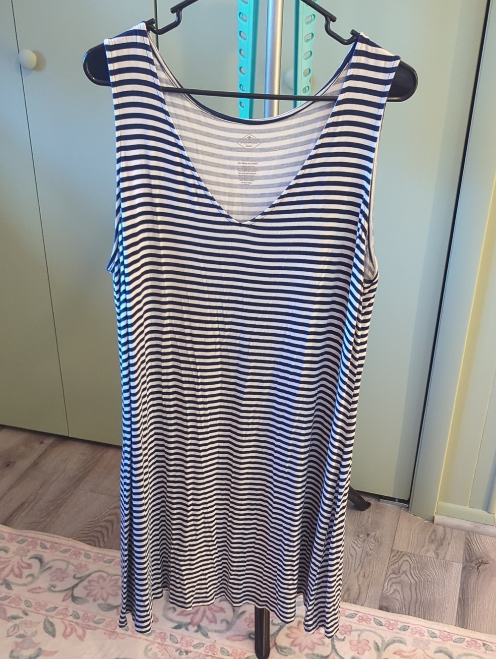 St. John's Bay Navy and White Striped V-Neck Midi Dress